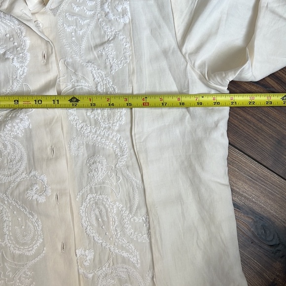 WinterSilks cream embroidery silk and linen shirt, size M but oversized - Picture 7 of 8